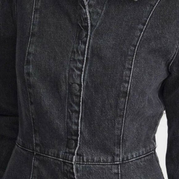 Free People Long Denim Jacket Slim Fitted Distress *flaw* - Picture 3 of 4